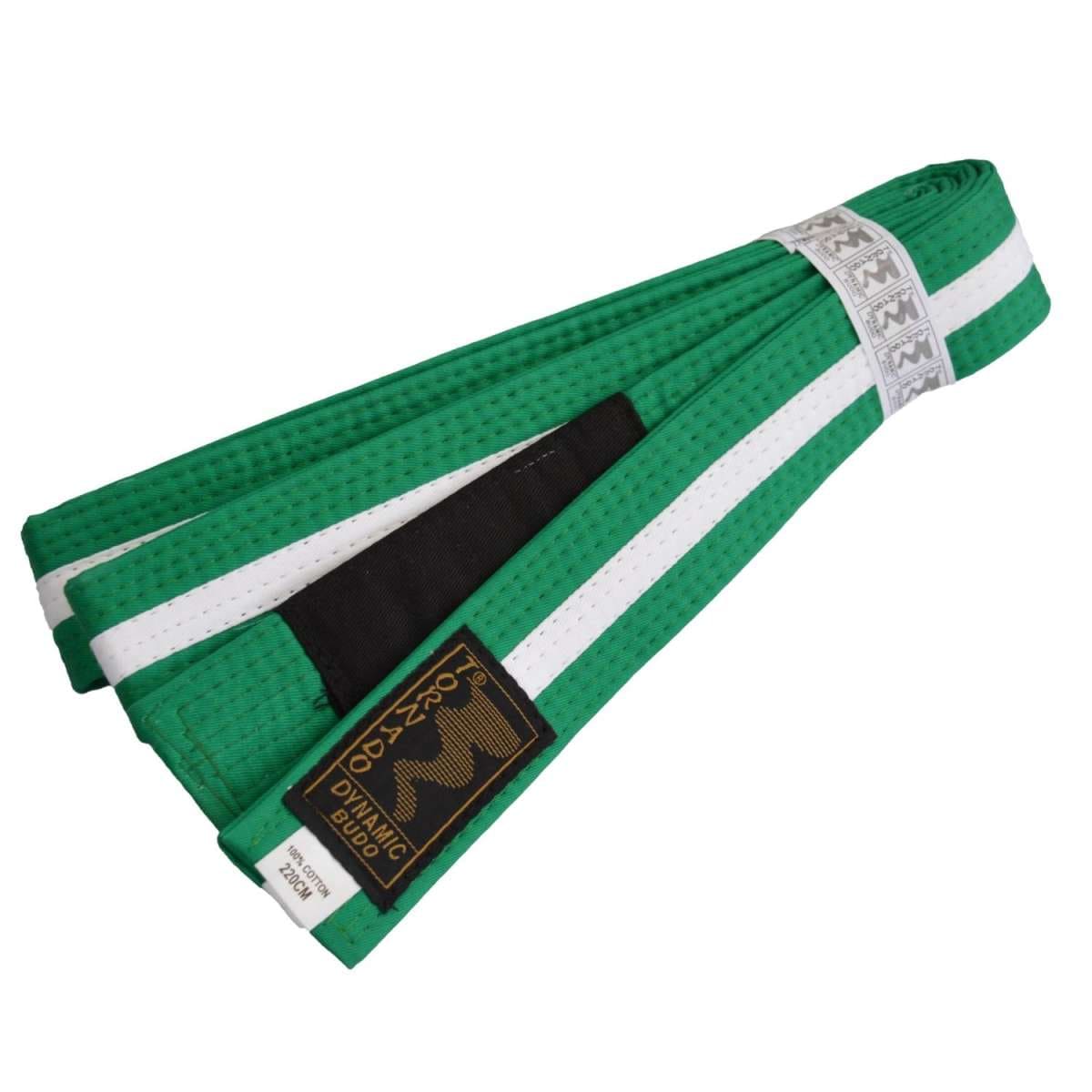 Phoenix: Barn BJJ-bälte Grönt/Vitt med rand
