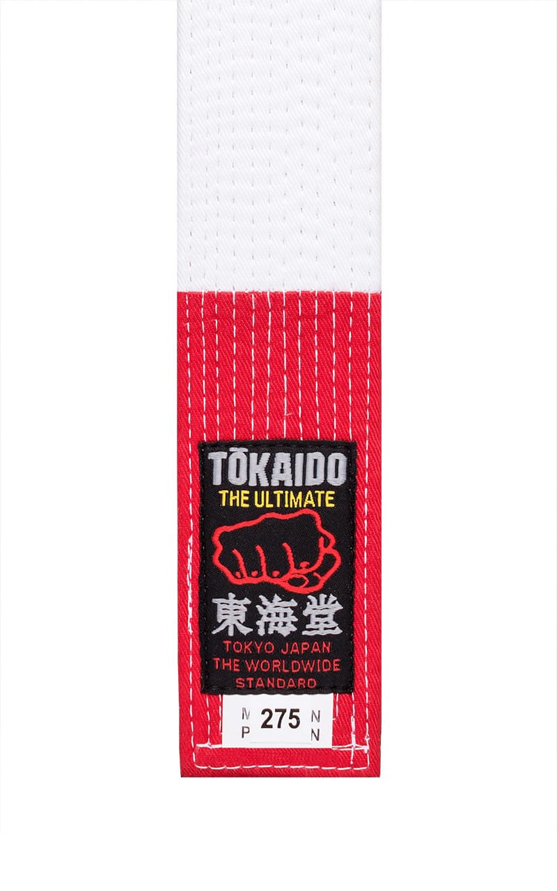TOKAIDO Striped Karate Bälte, Red / Vit