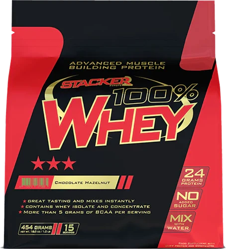 Stacker2 100% Vassleprotein - 454 g - Choklad Hasselnöt